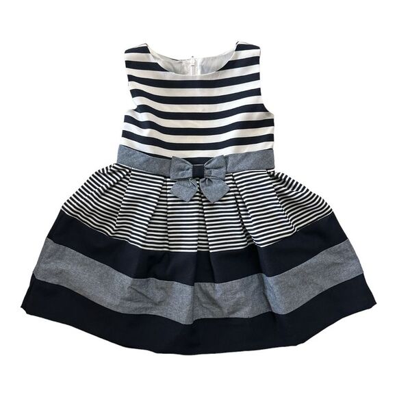 Navy Stripe - Bonnie Jean Girl's Sleeveless Tiered Color Block & Stripes Any Occ - Picture 1 of 2